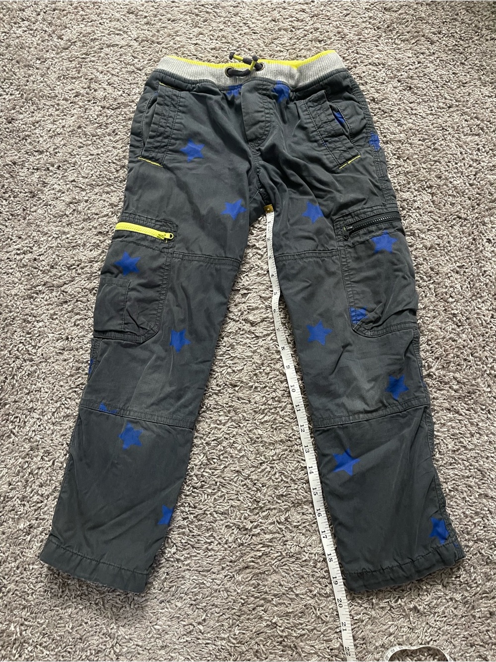 Mini Boden Gray Cargo Pants with Blue Stars and Yellow Trim